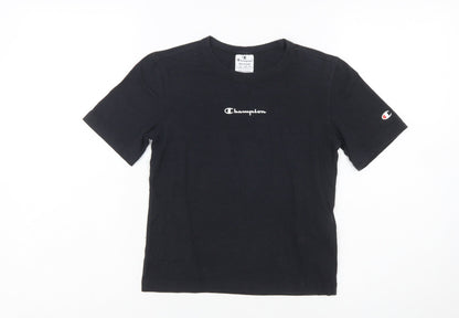 Champion Girls Black Medium Logo Short Sleeve Cotton T-Shirt