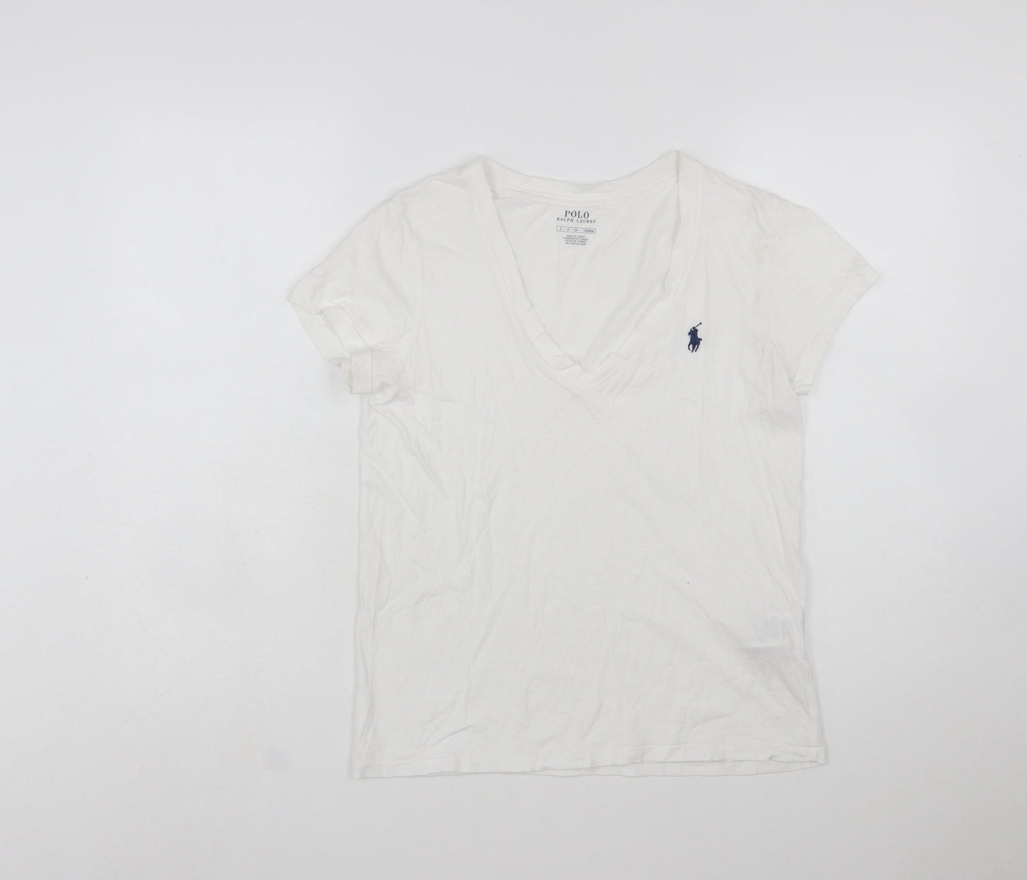 Polo Ralph Lauren Women's White V-Neck Slim Fit Cotton T-Shirt Size S