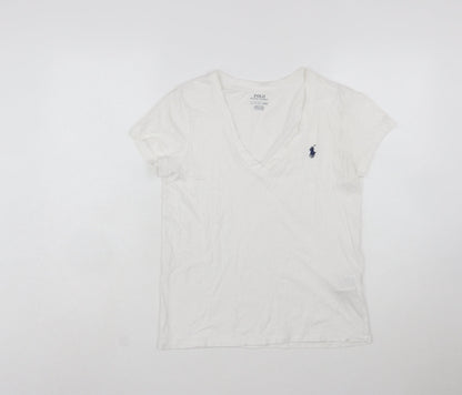 Polo Ralph Lauren Women's White V-Neck Slim Fit Cotton T-Shirt Size S