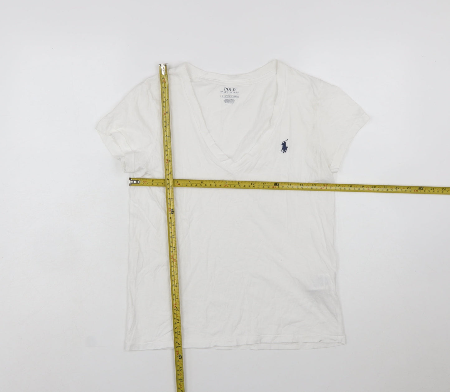 Polo Ralph Lauren Women's White V-Neck Slim Fit Cotton T-Shirt Size S