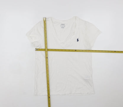 Polo Ralph Lauren Women's White V-Neck Slim Fit Cotton T-Shirt Size S