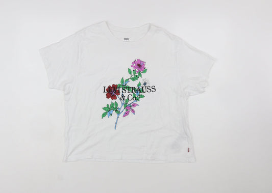 Levi's Women's White Floral Embroidered Cotton T-Shirt Size S