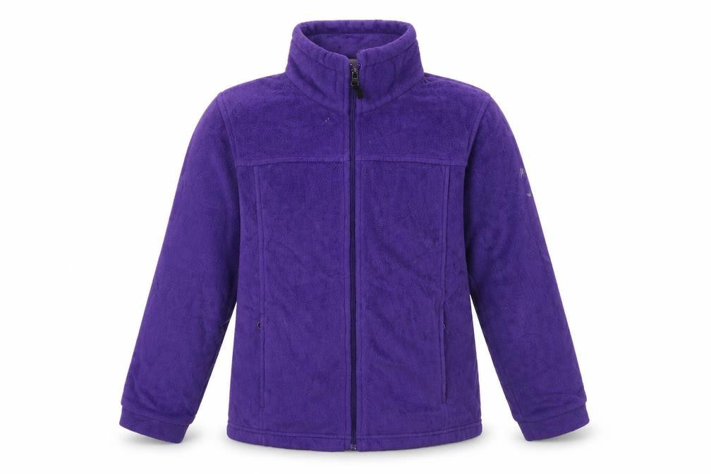 Front view of Columbia girls’ purple fleece full zip jacket, size 10-11, years