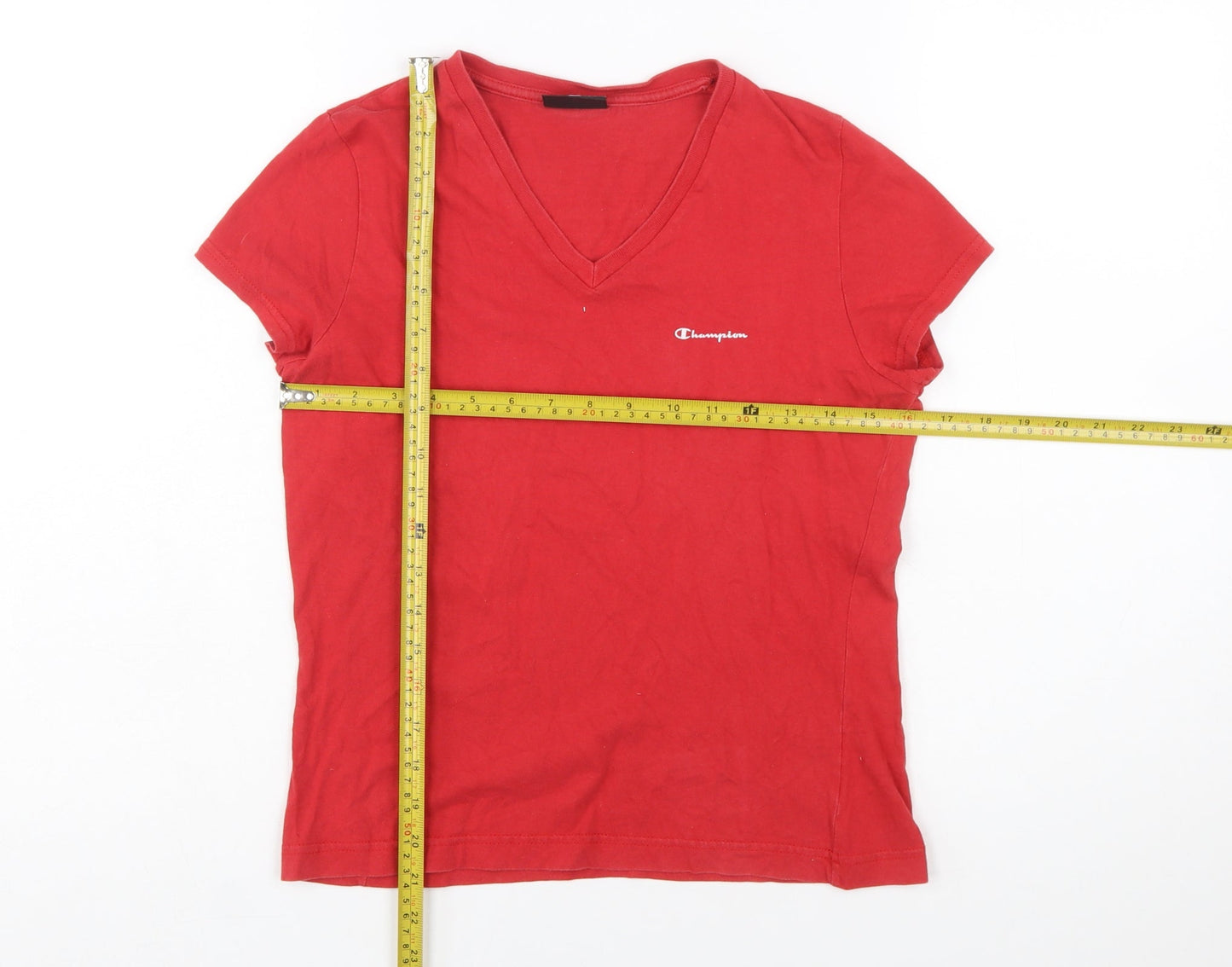 Champion Womens Red V-Neck Short Sleeve Cotton T-Shirt M