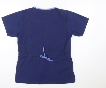 Dickies Women Blue Wrap V-Neck Short Sleeve Workwear Blouse XS
