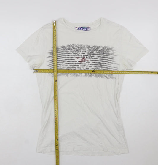 Desigual Women White Graphic Basic T-Shirt Size M