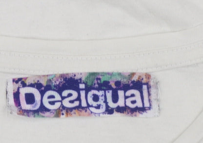 Desigual Women White Graphic Basic T-Shirt Size M