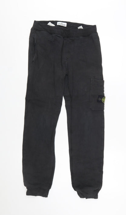 Stone Island Boys Black Cargo Trousers 12 Years Cotton Twill Joggers