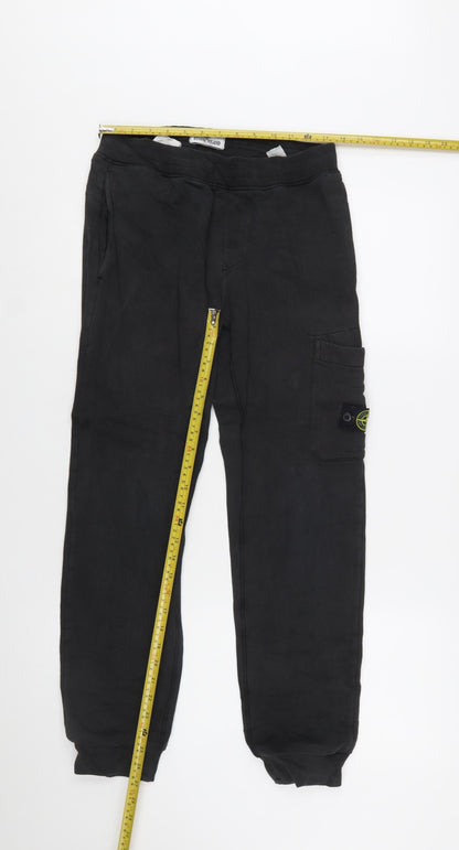 Stone Island Boys Black Cargo Trousers 12 Years Cotton Twill Joggers