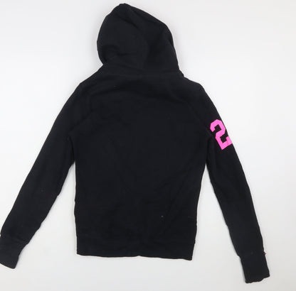 Superdry Women Black Hoodie Small Pullover Athletic Print