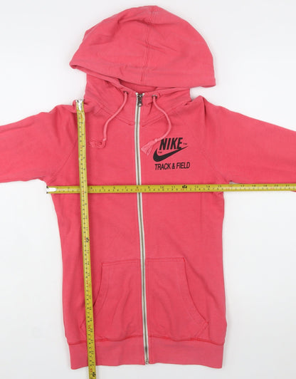 Nike Womens Pink Full Zip Hoodie XS Cotton Track & Field Sweatshirt