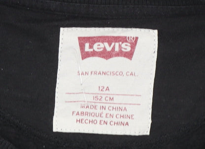 Levi's Boys Black Crew Neck Sweatshirt Size 12 Years Cotton Blend Logo