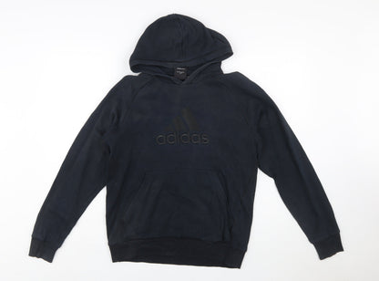 Adidas Boys Black Pullover Hoodie 13-14 Years Cotton Blend Logo Sweatshirt