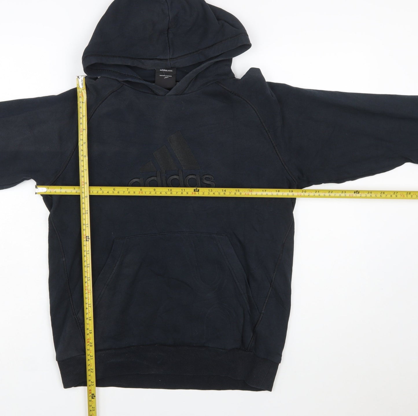 Adidas Boys Black Pullover Hoodie 13-14 Years Cotton Blend Logo Sweatshirt