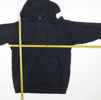Adidas Boys Black Pullover Hoodie 13-14 Years Cotton Blend Logo Sweatshirt
