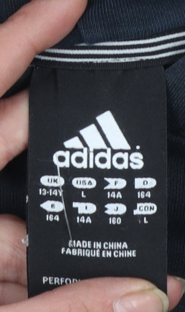 Adidas Boys Black Pullover Hoodie 13-14 Years Cotton Blend Logo Sweatshirt