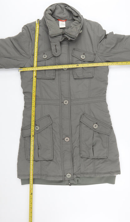 Adidas Womens Grey Long Parka Coat Size 12 Nylon Winter Jacket