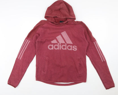 Adidas Womens Red Pullover Hoodie Size S with Logo Print