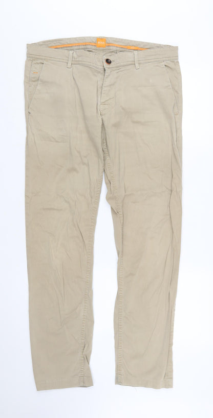Hugo Boss Men's Beige Chino Trousers 36/32 Regular Fit Casual