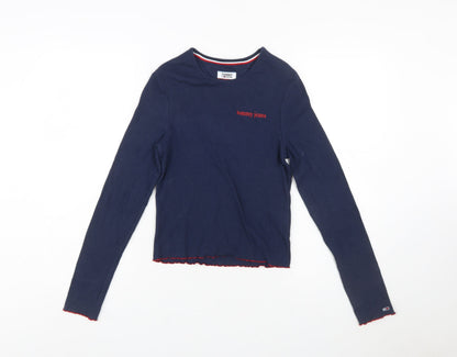 Tommy Jeans Women’s Blue Slim Fit Long Sleeve Cropped T-Shirt M