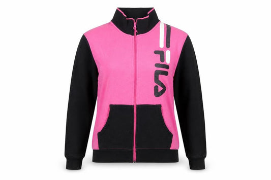 Front view of Fila women’s pink black full zip sweatshirt hoodie l size