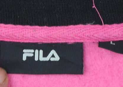 Fila Womens Pink Black Full Zip Sweatshirt Hoodie L Size
