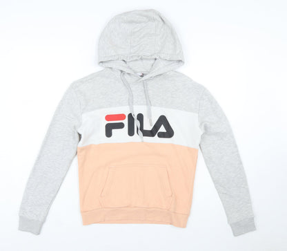Fila Womens Grey Peach Colourblock Pullover Hoodie XS