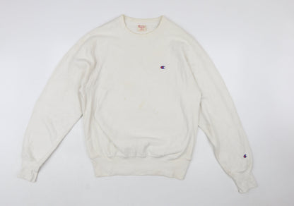 Champion Men's White Small Reverse Weave Crew Neck Sweatshirt
