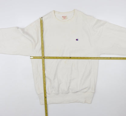 Champion Men's White Small Reverse Weave Crew Neck Sweatshirt