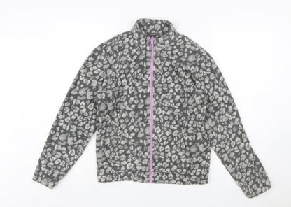 Eddie Bauer Girls Grey Animal Print Fleece Full Zip Jacket Size 14-15 Years