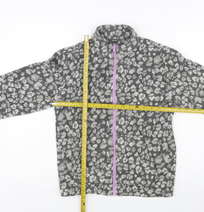 Eddie Bauer Girls Grey Animal Print Fleece Full Zip Jacket Size 14-15 Years