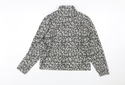 Eddie Bauer Girls Grey Animal Print Fleece Full Zip Jacket Size 14-15 Years