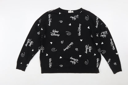 Disney Womens Black Sweatshirt L Logo Print Pullover Primark Cares