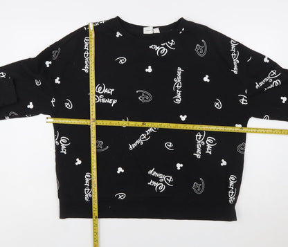 Disney Womens Black Sweatshirt L Logo Print Pullover Primark Cares