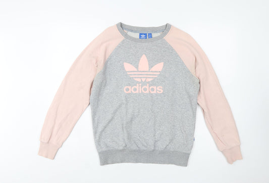 Adidas Women Grey Pink Logo Raglan Sweatshirt Size 12