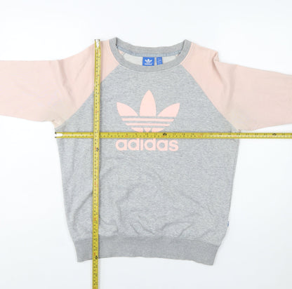 Adidas Women Grey Pink Logo Raglan Sweatshirt Size 12