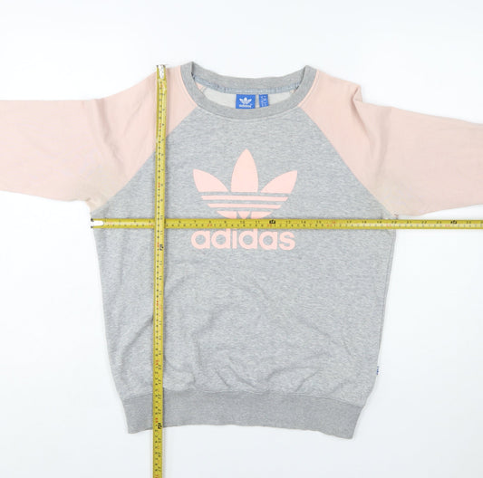 Adidas Women Grey Pink Logo Raglan Sweatshirt Size 12