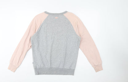 Adidas Women Grey Pink Logo Raglan Sweatshirt Size 12