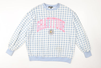 Missguided Women Blue Gingham Gratitude Sweatshirt UK 14