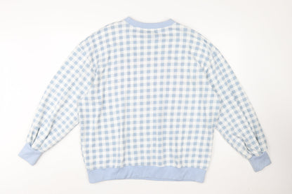 Missguided Women Blue Gingham Gratitude Sweatshirt UK 14
