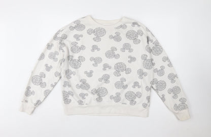 Disney Women’s White Mickey Print Pullover Sweatshirt Size M UK 12/14