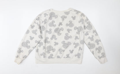 Disney Women’s White Mickey Print Pullover Sweatshirt Size M UK 12/14