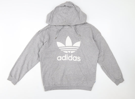 Adidas Women Grey Size 8 Pullover Hoodie Cotton Blend Logo Sweatshirt