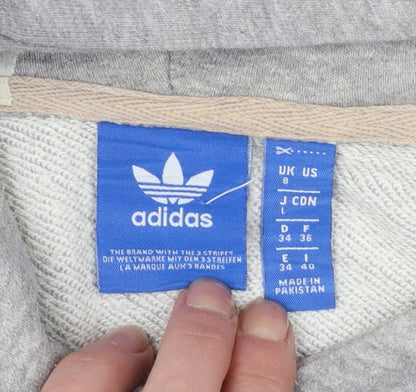 Adidas Women Grey Size 8 Pullover Hoodie Cotton Blend Logo Sweatshirt