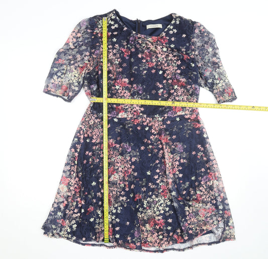 Oasis Women Blue Floral Lace A-Line Knee Length Dress L