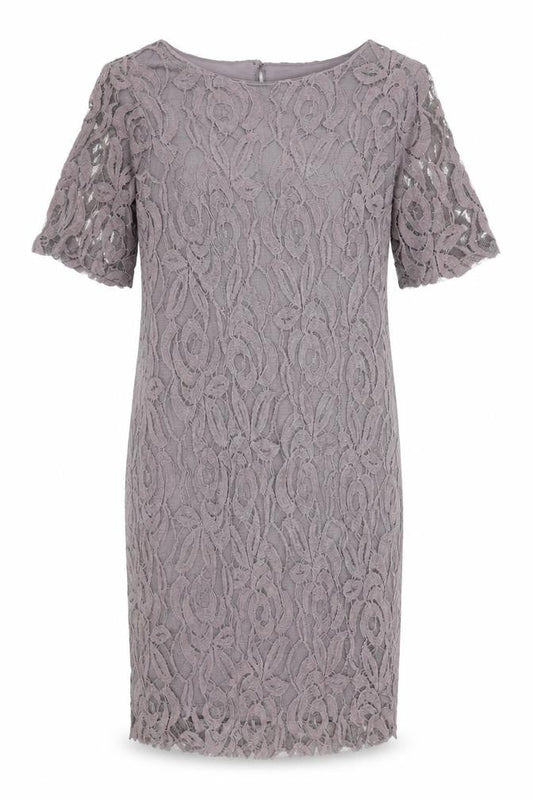 Front view of Dunnes Women Grey Lace Sheath Dress, size 14, Formal