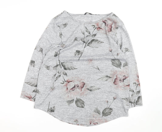 Roman Women’s Grey Floral Jersey 3/4 Sleeve T-Shirt Size 12