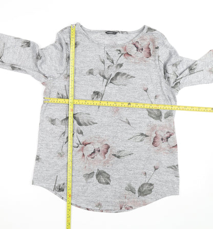 Roman Women’s Grey Floral Jersey 3/4 Sleeve T-Shirt Size 12