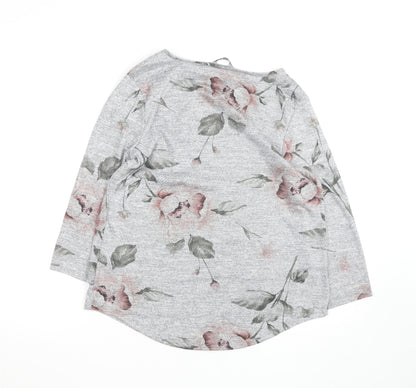 Roman Women’s Grey Floral Jersey 3/4 Sleeve T-Shirt Size 12