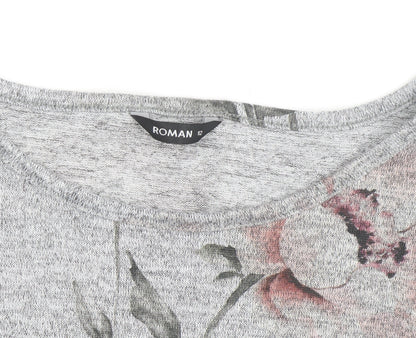 Roman Women’s Grey Floral Jersey 3/4 Sleeve T-Shirt Size 12